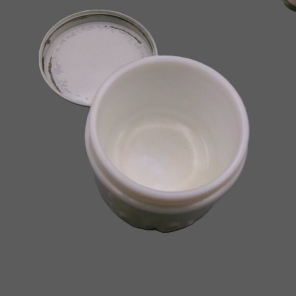 Vintage Milk Glass Creme Vanity Jar with Blue Screw on Lid - Picture 6 of 8